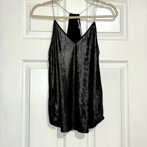 NWOT Rachel Roy Black Metallic Top with Chain Haulter and Under Lining Size S
